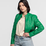 Lola - Women's round neck leather jacket