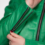 Lola - Women's round neck leather jacket