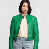Lola - Women's round neck leather jacket