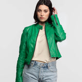 Lola - Women's round neck leather jacket