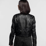 Lola - Women's round neck leather jacket