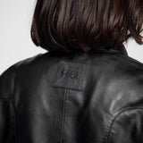 Lola - Women's round neck leather jacket