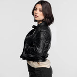 Lola - Women's round neck leather jacket