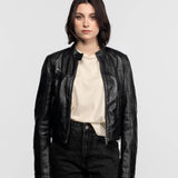 Lola - Women's round neck leather jacket