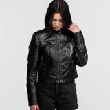 Lola - Women's round neck leather jacket