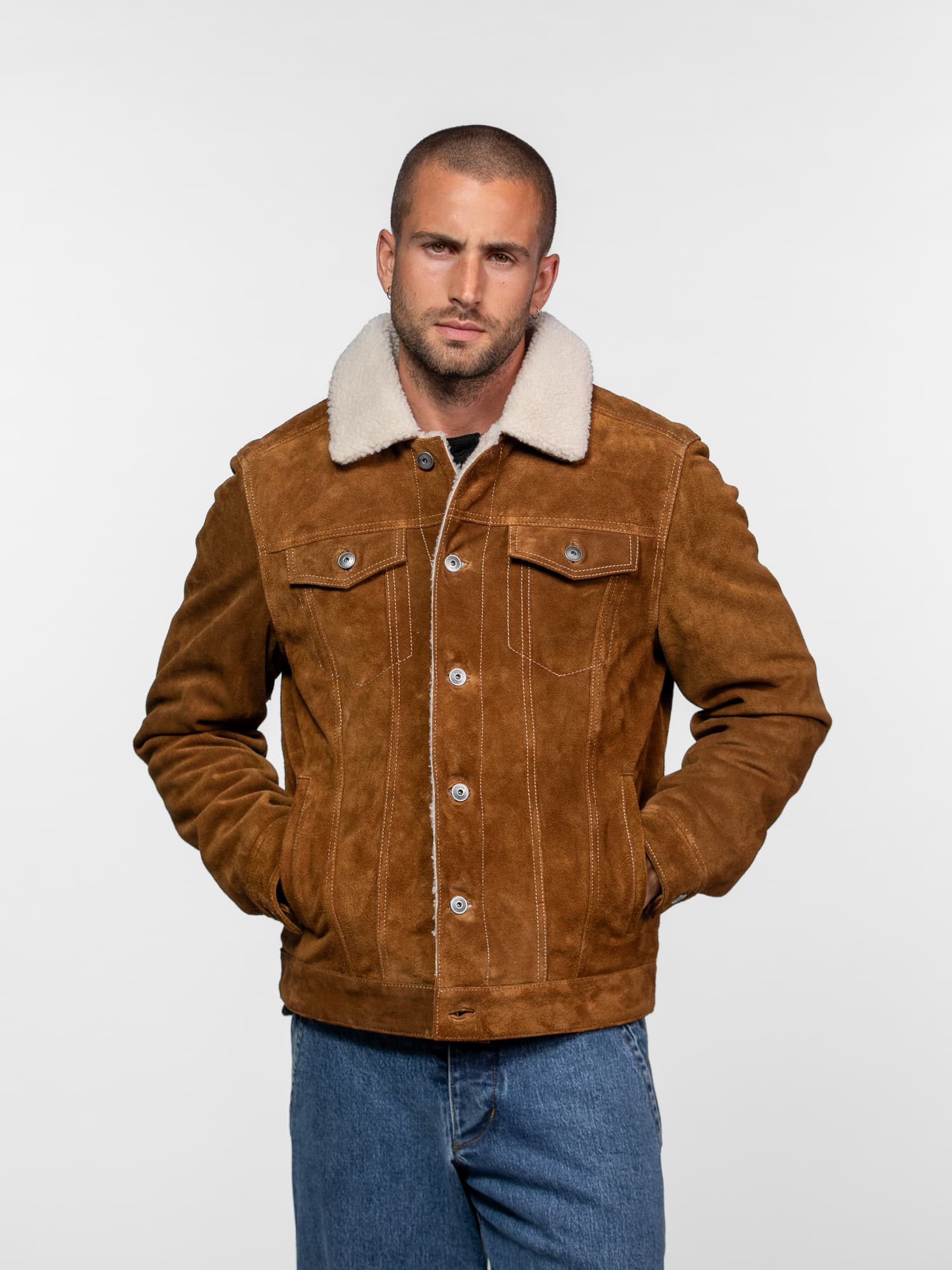 Men's leather trucker jacket - Adventure jacket - Daytona 73