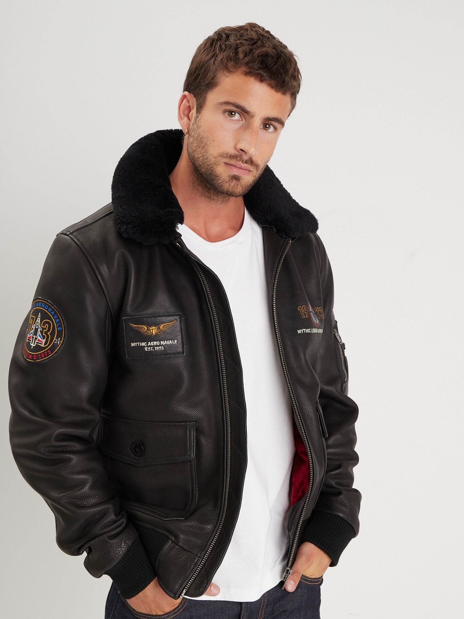 Phantom Men's leather aviator jacket