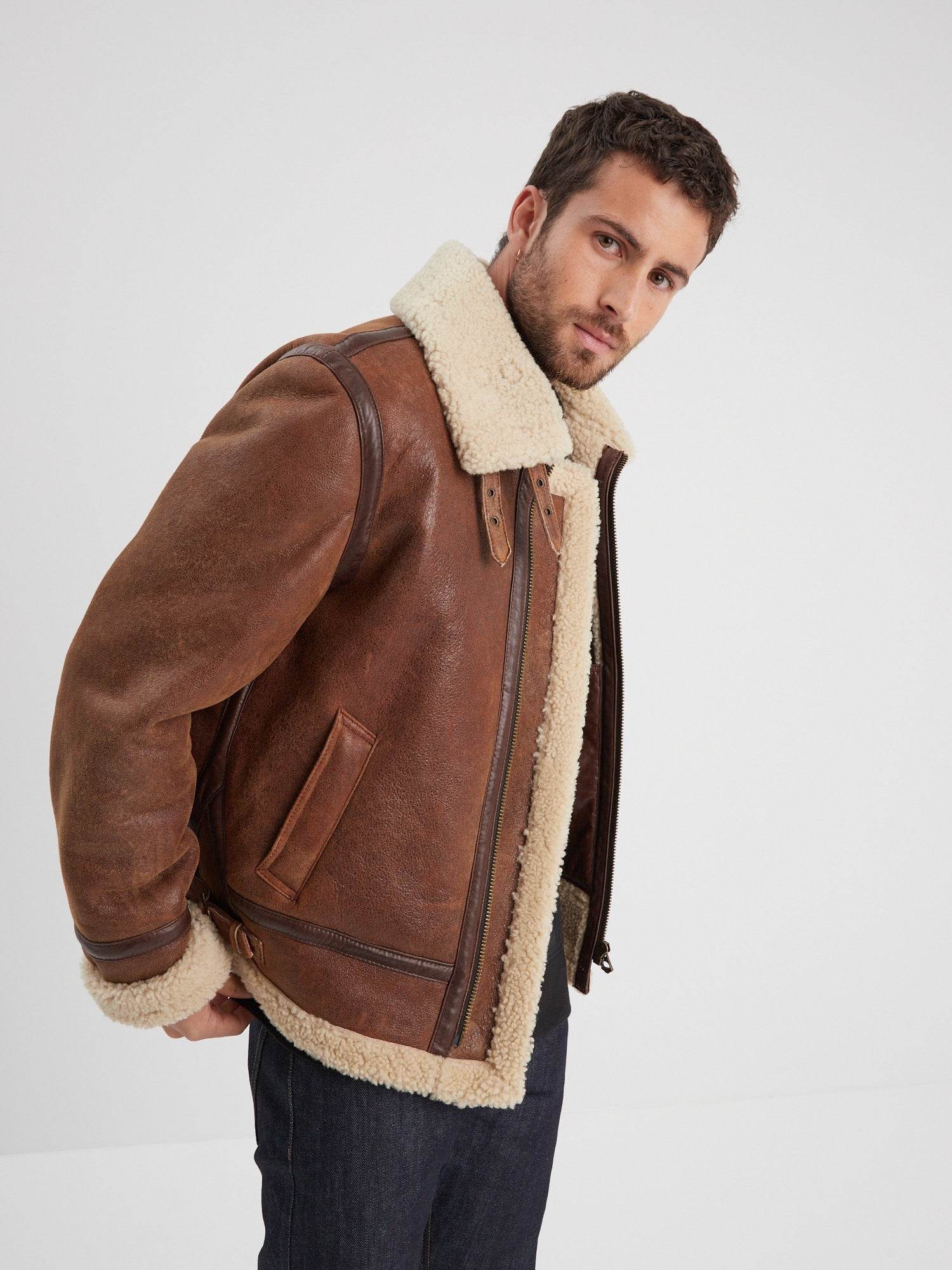 Veste Cuir Blouson Homme Mouton Retourné Blouson Cuir Retourné