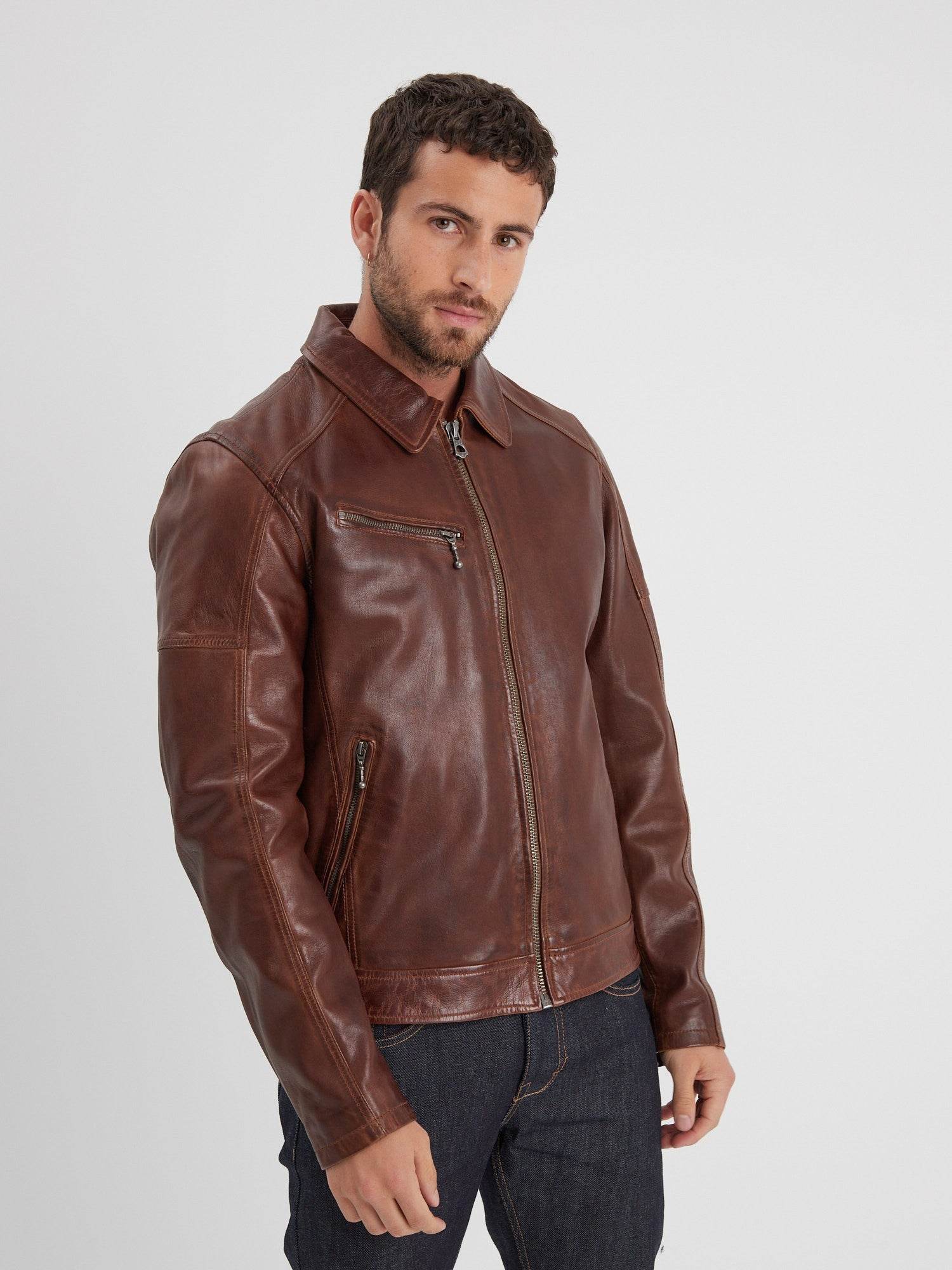 Cuir Col Chemise Solde Blouson Cuir Homme Veste Légère Homme