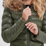 Adela - Women's leather down jacket