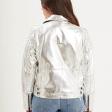 Walsall - Blouson cuir argenté