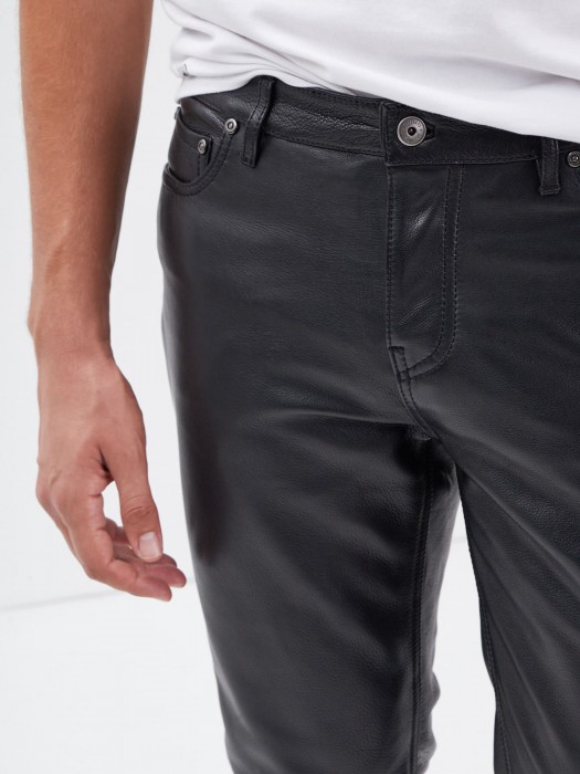 pantalon homme cuir noir en veau noir modèle Barcilia, cuir épais