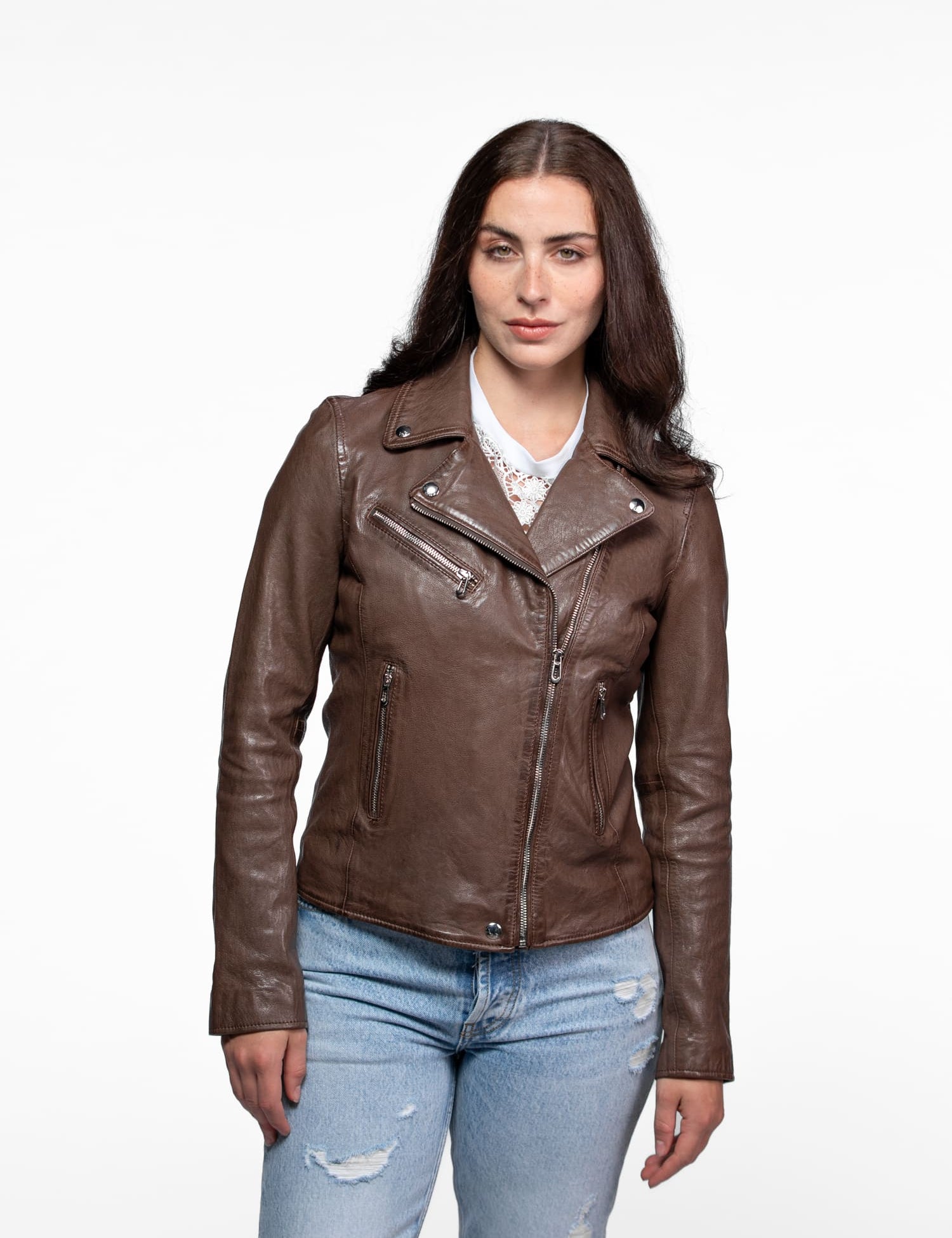 Olympe - Blouson biker cuir femme