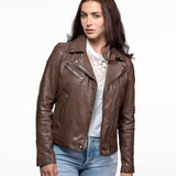 Olympe - Blouson biker cuir femme