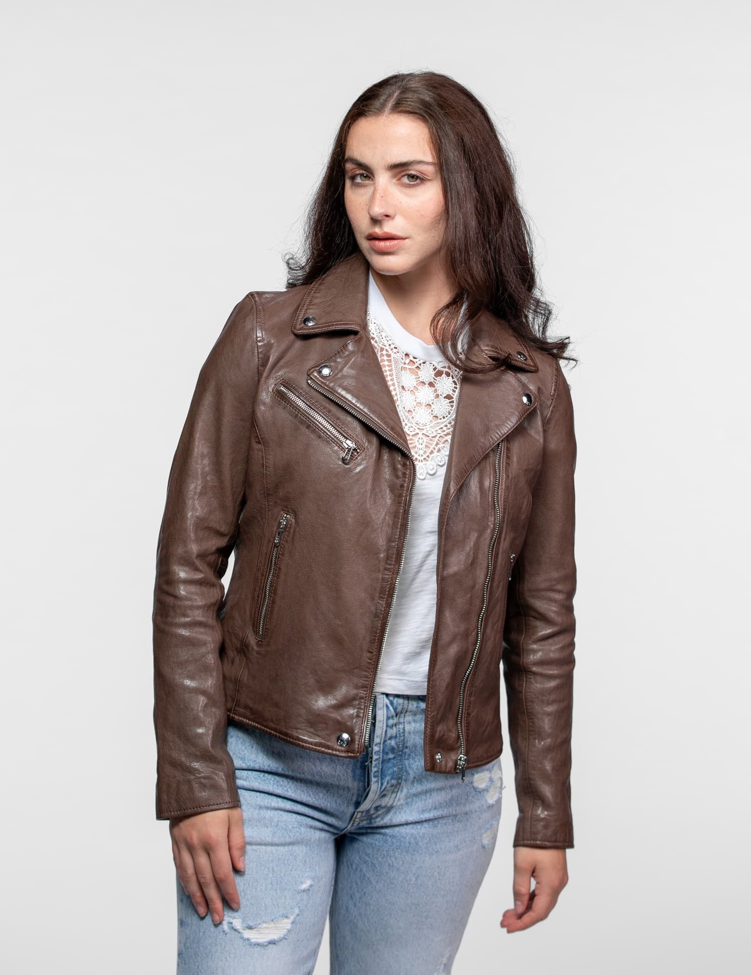 Olympe - Blouson biker cuir femme