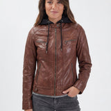 Silene hood - Blouson cuir capuche femme