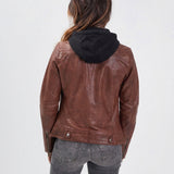 Silene hood - Blouson cuir capuche femme