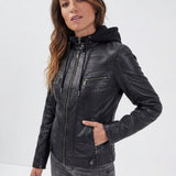 Silene hood - Blouson cuir capuche femme