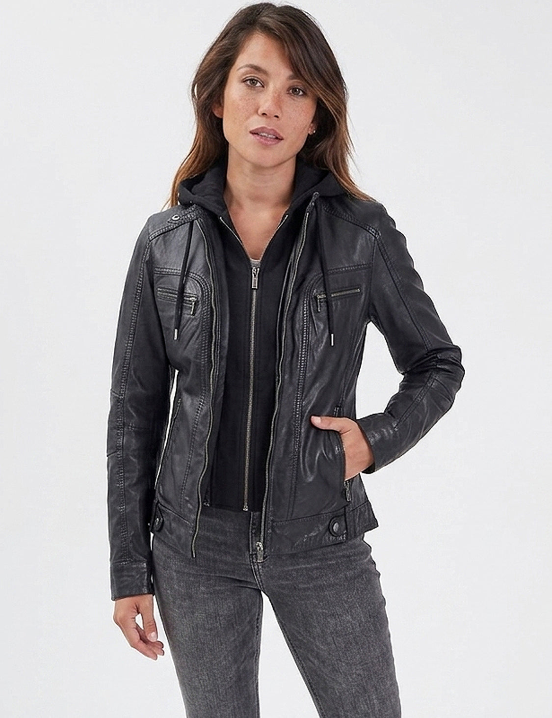 Silene hood - Blouson cuir capuche femme
