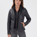 Silene hood - Blouson cuir capuche femme
