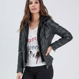Silene hood - Blouson cuir capuche femme