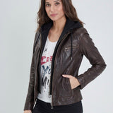 Silene hood - Blouson cuir capuche femme