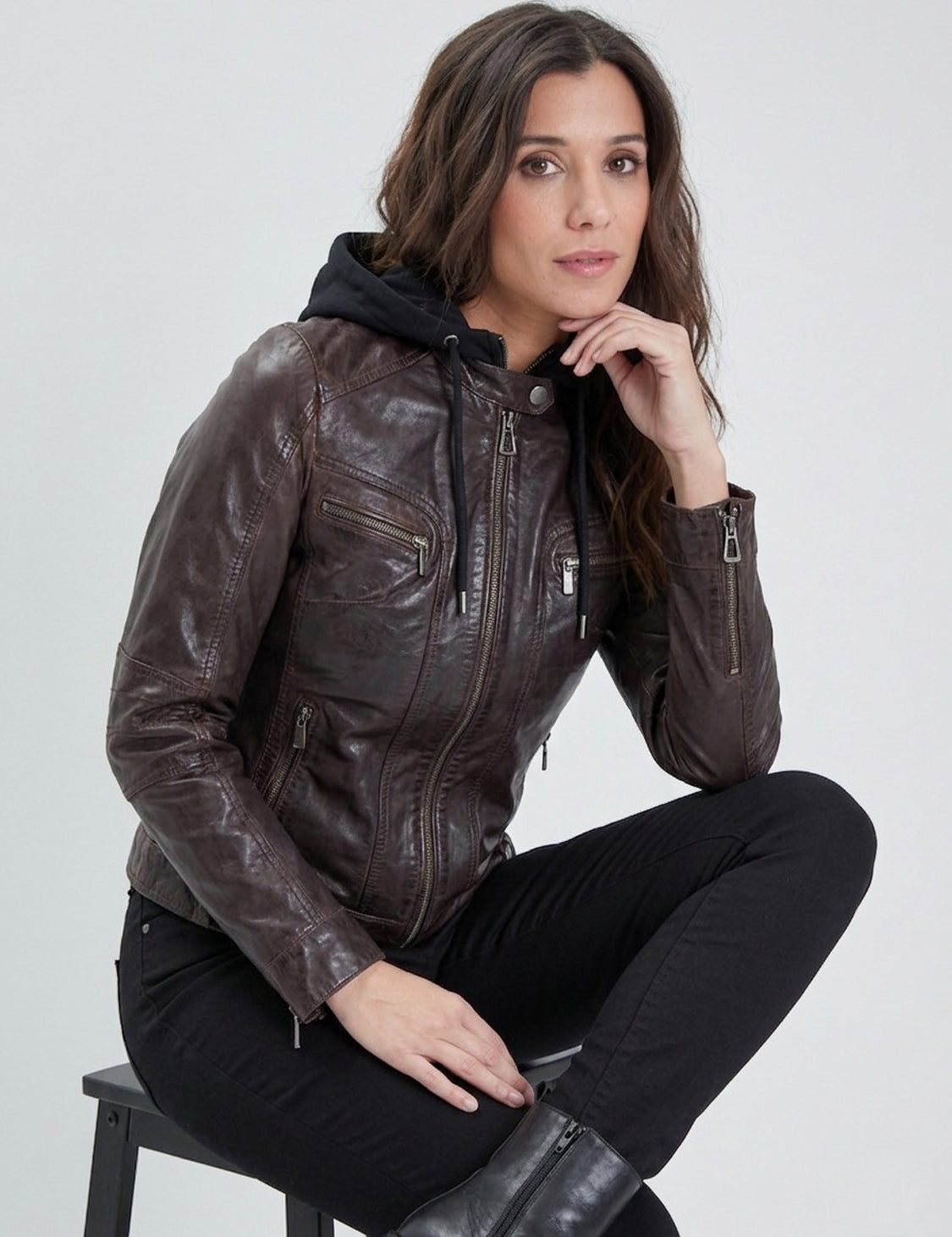 Silene hood - Blouson cuir capuche femme