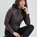 Silene hood - Blouson cuir capuche femme