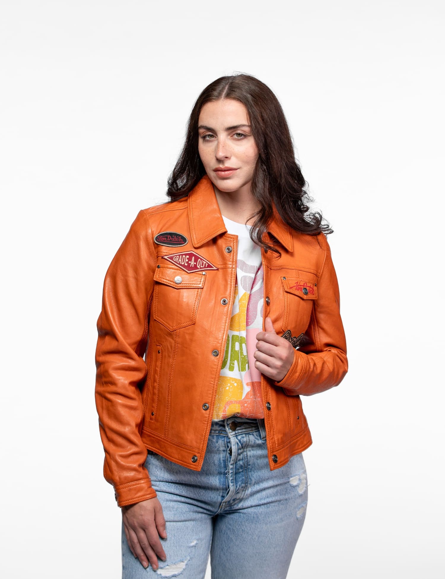Asya - Veste cuir vintage femme