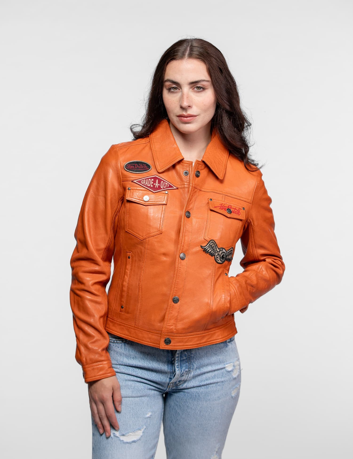 Asya - Veste cuir vintage femme