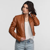 Lola - Women's round neck leather jacket