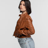 Lola - Women's round neck leather jacket
