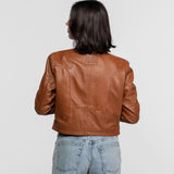 Lola - Women's round neck leather jacket