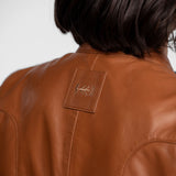 Lola - Women's round neck leather jacket