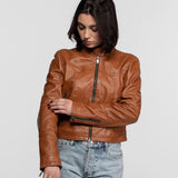 Lola - Women's round neck leather jacket