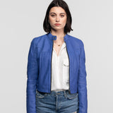 Lola - Women's round neck leather jacket