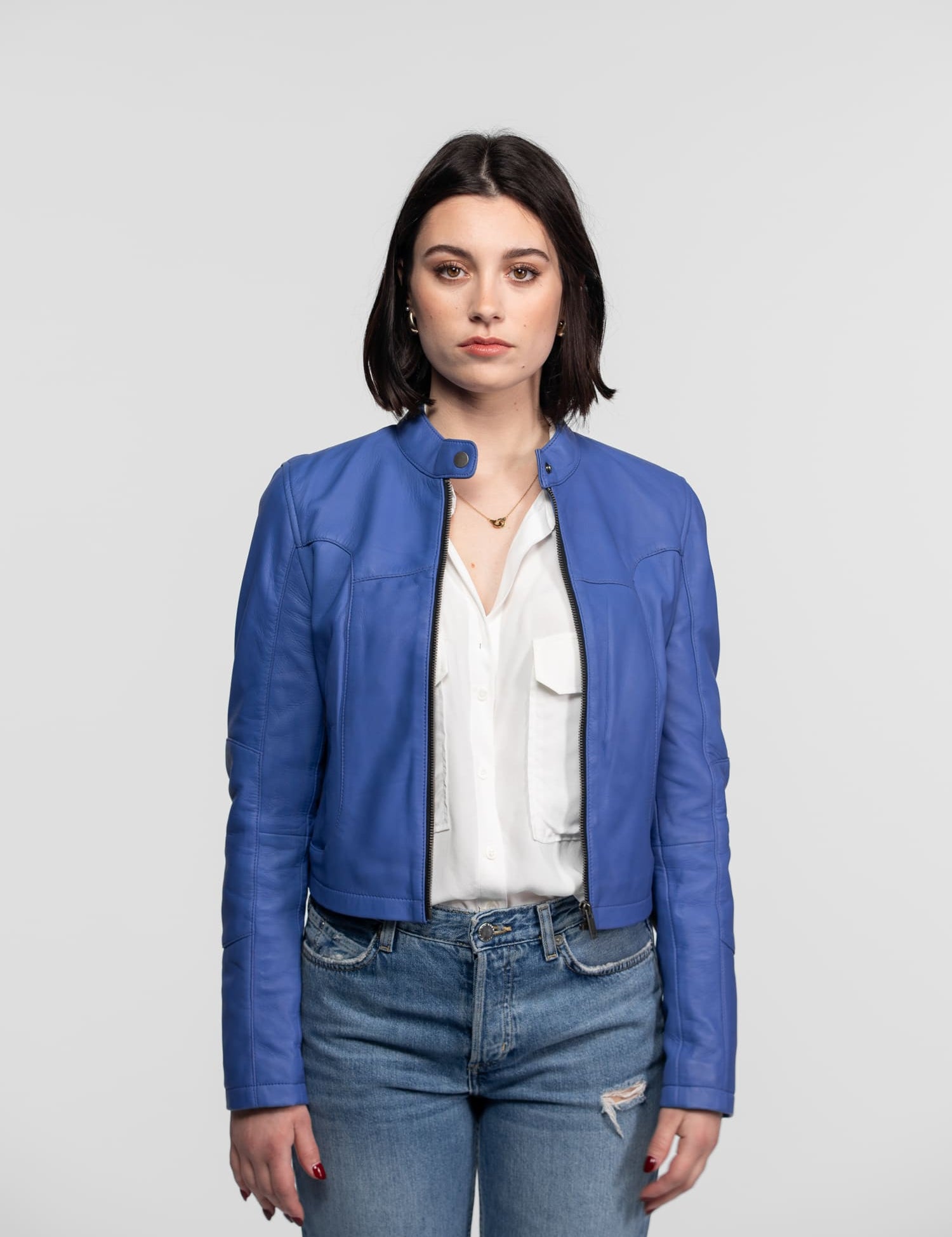 Lola - Veste cuir col rond femme