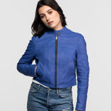 Lola - Women's round neck leather jacket