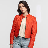 Lola - Women's round neck leather jacket