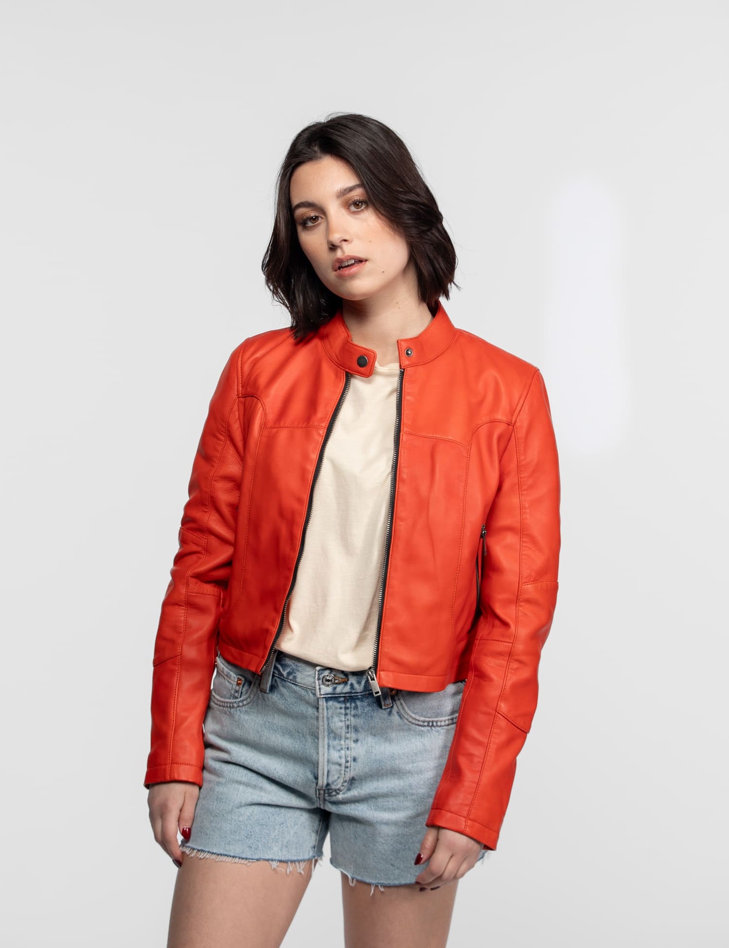 Lola - Veste cuir col rond femme