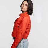 Lola - Women's round neck leather jacket