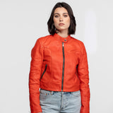 Lola - Women's round neck leather jacket