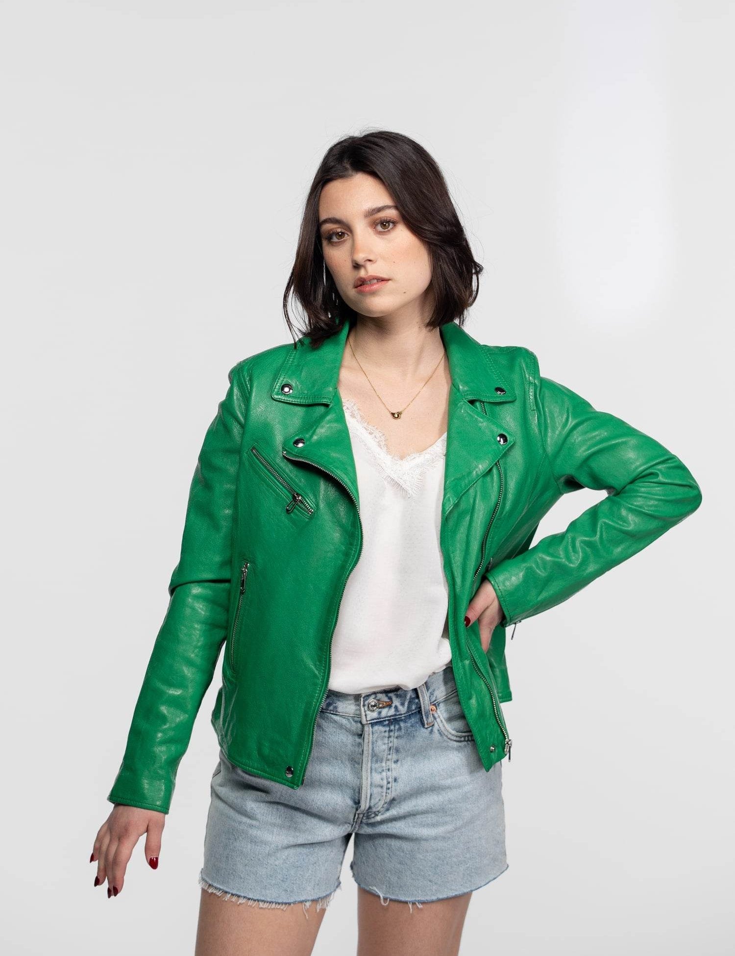 Anthea - Blouson biker cuir femme