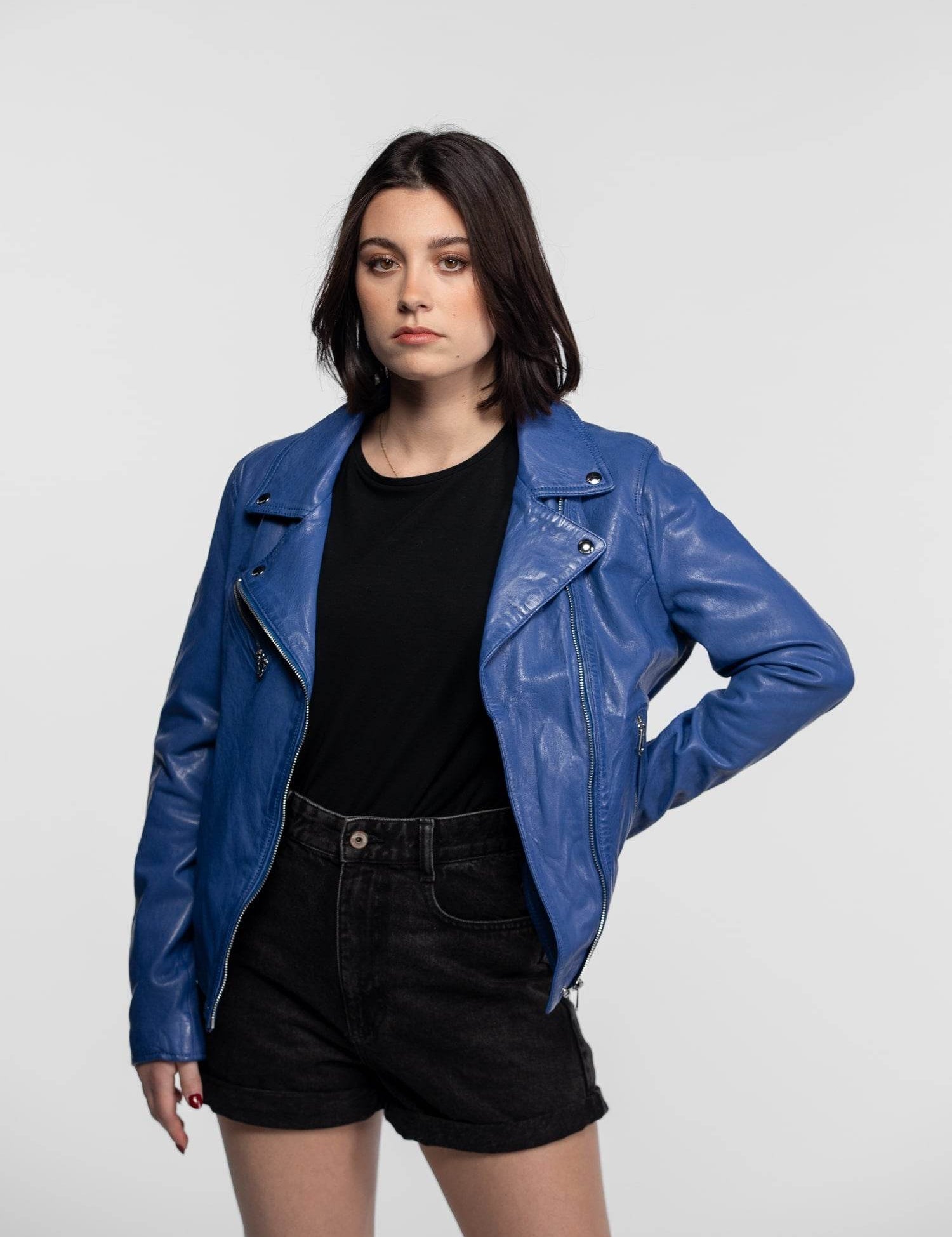 Anthea - Blouson biker cuir femme