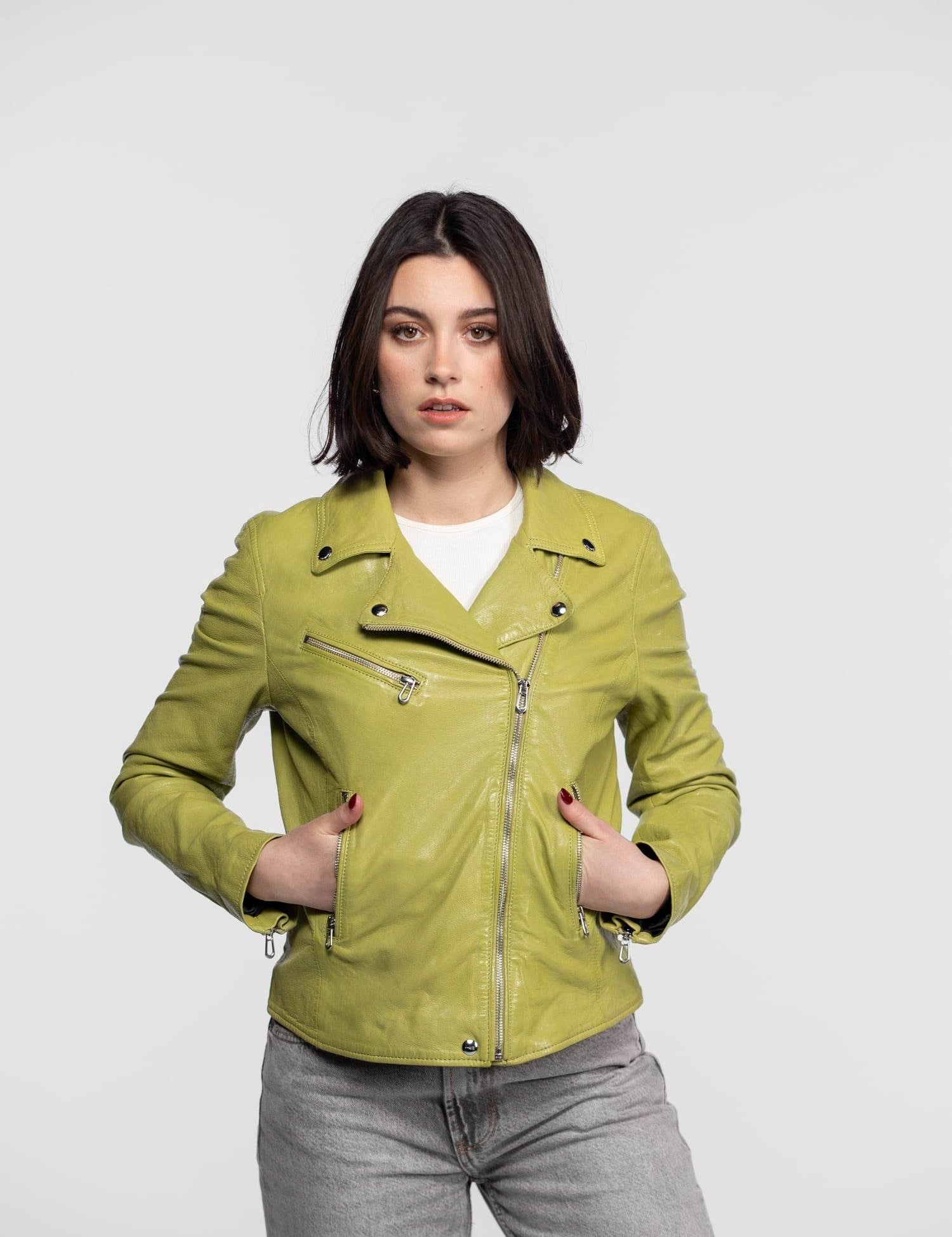 Anthea - Blouson biker cuir femme