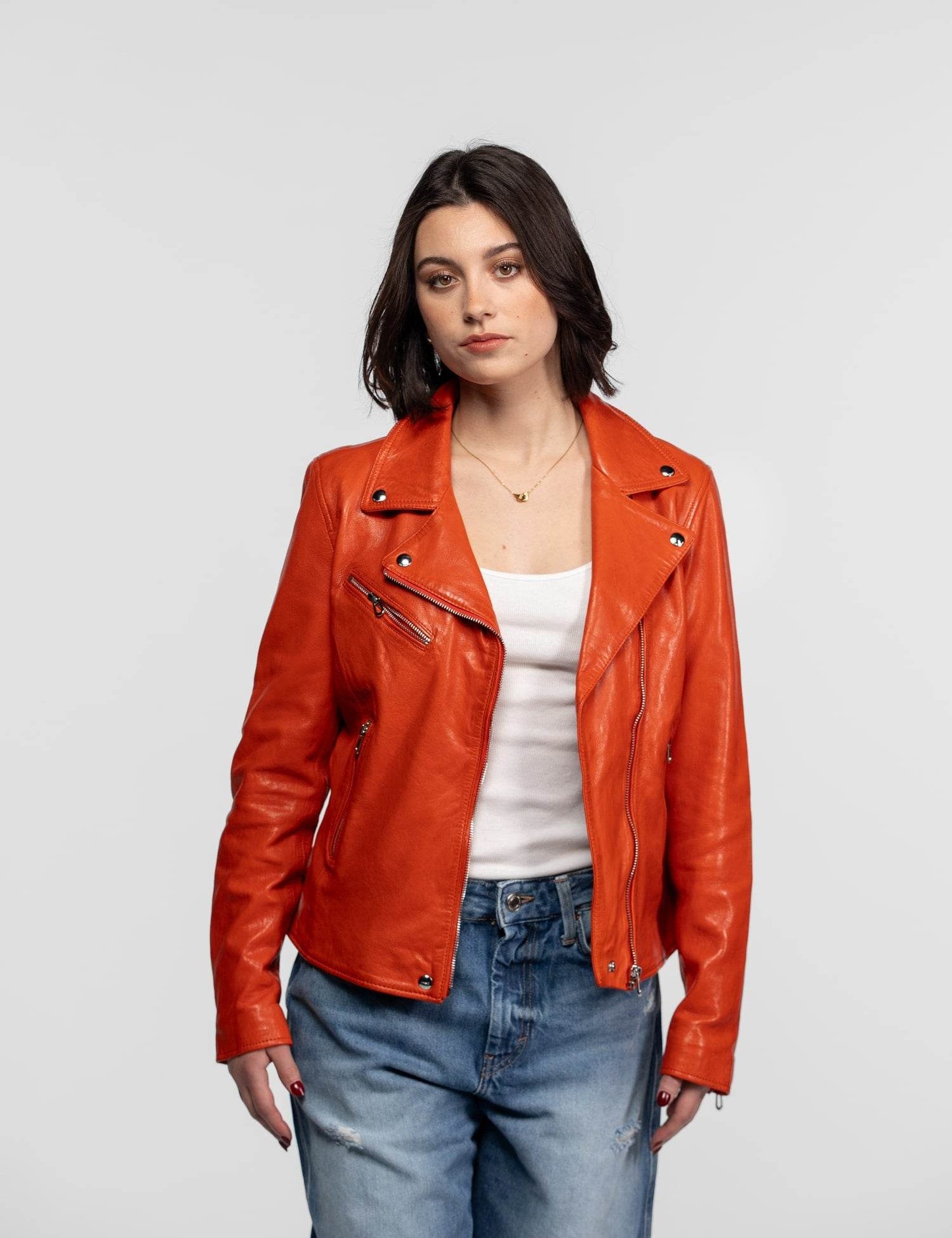 Anthea - Blouson biker cuir femme