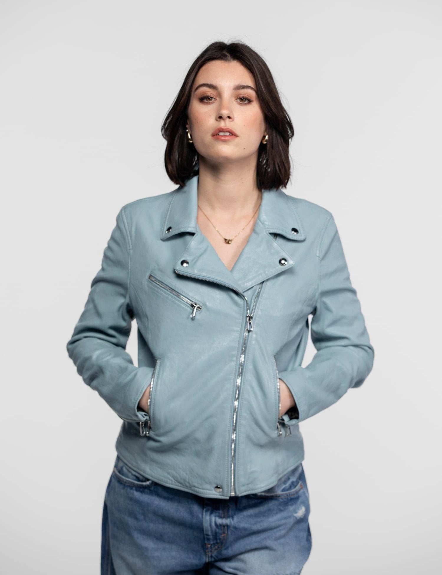 Anthea - Blouson biker cuir femme