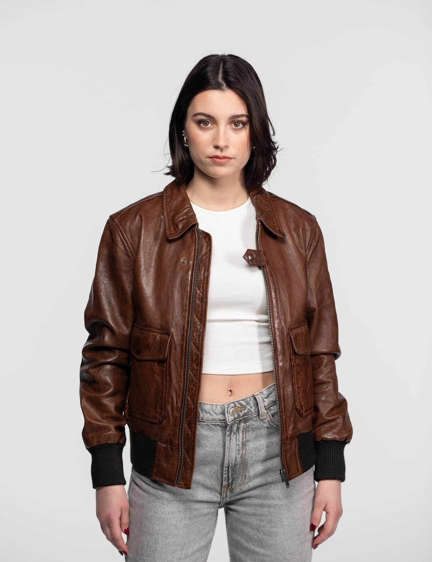 Alicia - Veste aviateur cuir femme