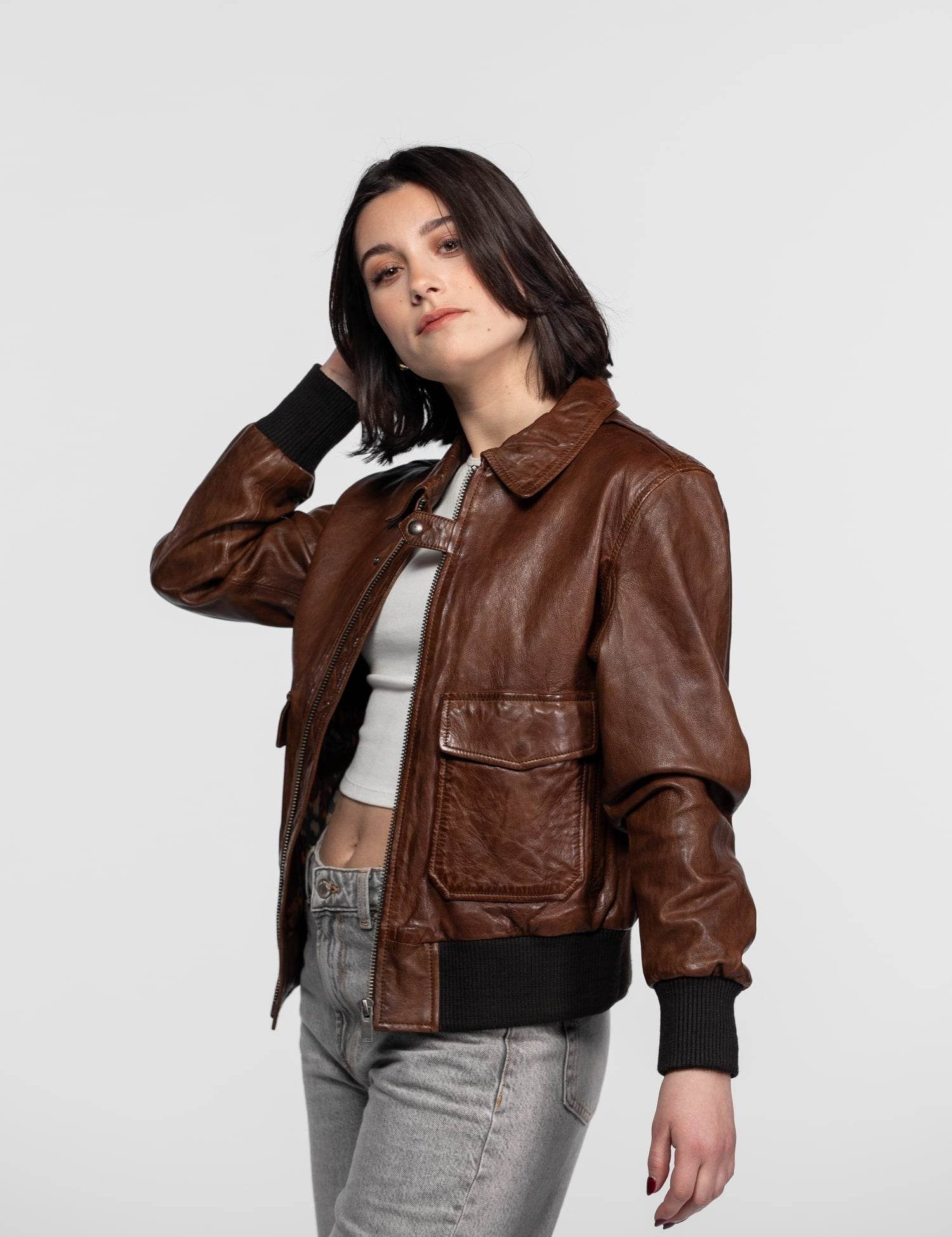Alicia - Veste aviateur cuir femme