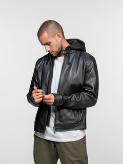 Shafter - Blouson cuir capuche